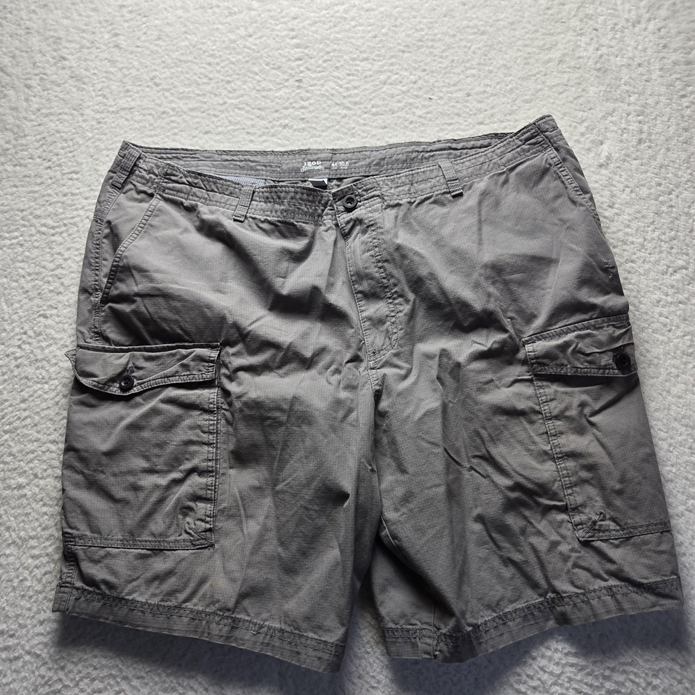IZOD Cargo Shorts Mens 44 Gray Cotton Canvas Relaxed Fit Elastic Waist Casual